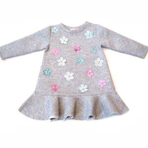sz 18m 4  NEW Girls Halabaloo Scuba Dress Glitter Flowers Long Sleeves